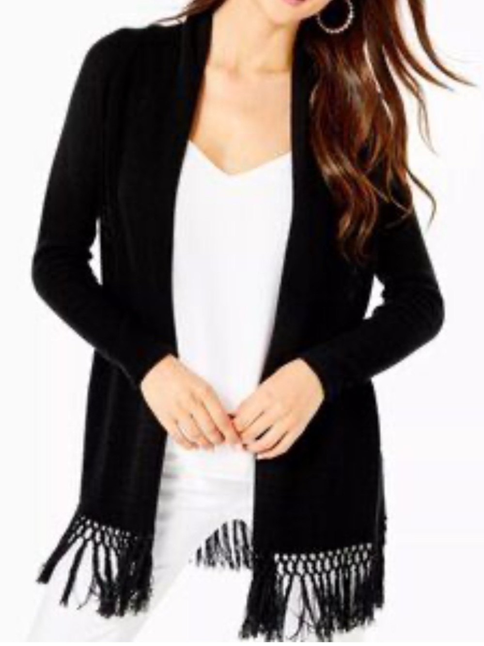 Lilly Pulitzer Tatum Long Fringe Hem Onyx Cardigan